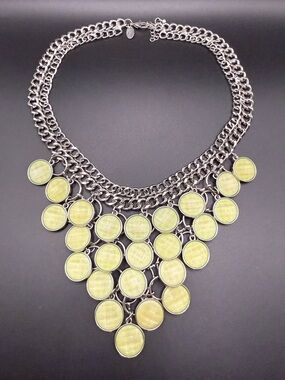Charming Charlie Pastel Yellow Cabochon Statement Necklace Silver Tone Chain